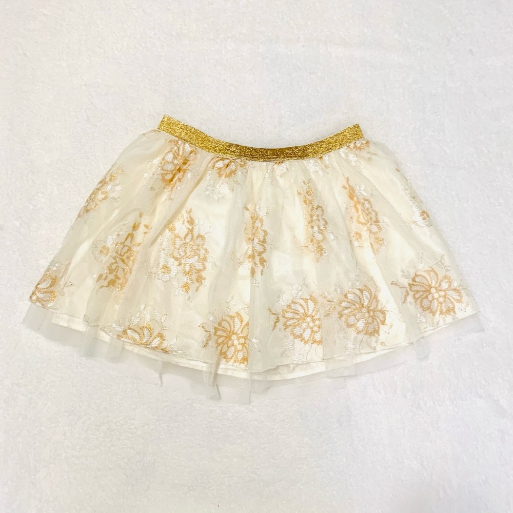 Justice Gold and White Floral Mesh Skirt